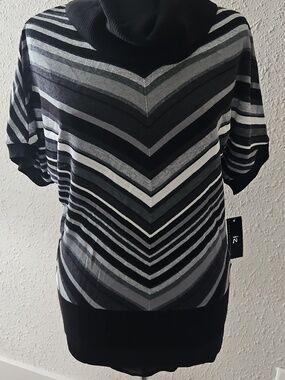 Striped Chevron Cowl Neck Top in Black, Gray & White